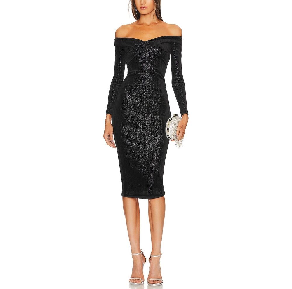 Michael Costello Elegant Black Hana Midi Dress Size XS NWT